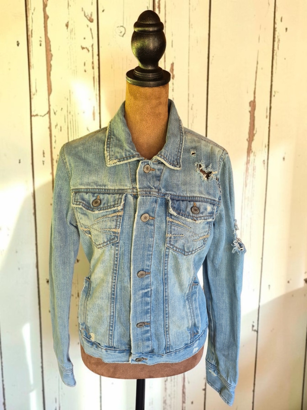 Aeropostale Light Blue Distressed Denim Jacket